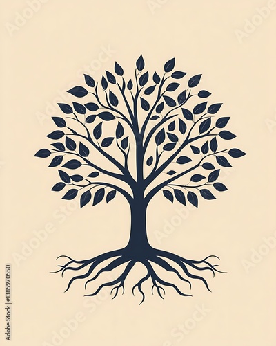 Simple tree icon, rounded leaves, thick trunk, elegant silhouette