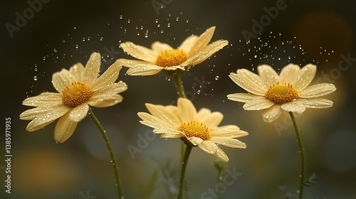Yellow Daisies in Rain with Beautiful Flowers.