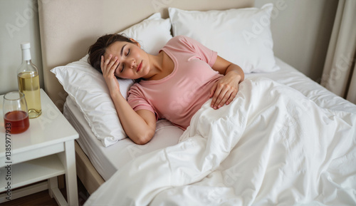 Woman feeling unwell resting in bed