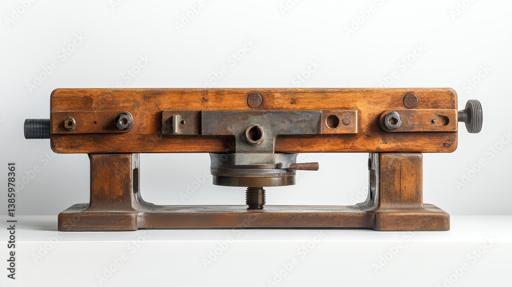 Fototapeta premium A high-quality bench vise with a swivel base, mounted on a workbench, on a white background