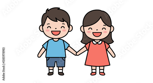 Happy children holding hands with a playful expression  