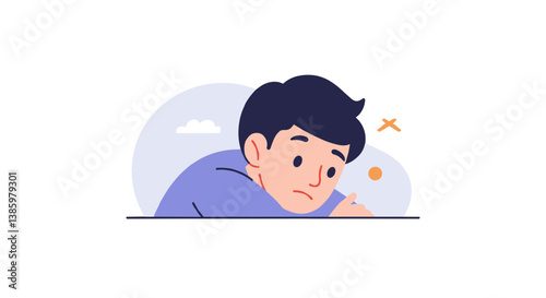 Sad young man lying down with a thoughtful expression against clouds  