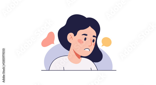 Young woman expressing sadness with abstract shapes in background -  