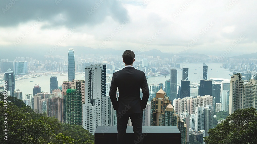 Confident Businessman Standing with City View for Inspiration Confident Businessman Standing with City View for Inspiration