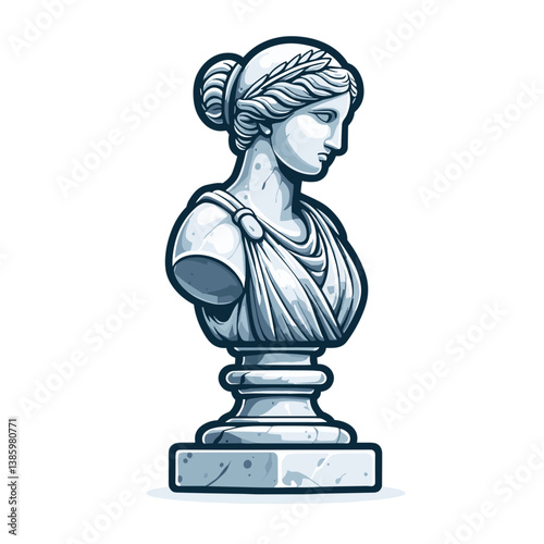 Vector art of classical marble bust sculpture of Greek goddess. Ideal for art history education, museum collections, and classical decor references.