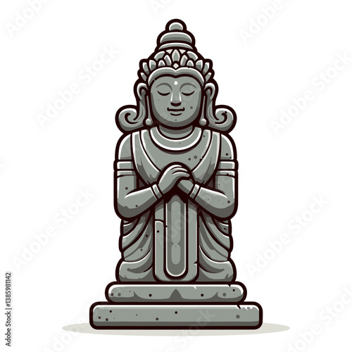 Vector art of Buddhist stone statue in meditation pose. Ideal for spiritual websites, meditation centers, and Asian cultural studies.