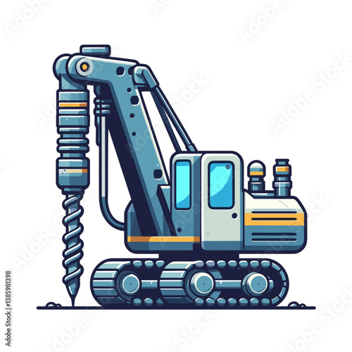 Vector art of construction drilling machine or piling rig. Ideal for industrial equipment catalogs, construction machinery websites, and civil engineering projects.