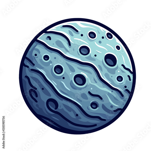 Vector illustration of blue planet or moon with craters and texture. Perfect for space education materials, astronomical illustrations, and science fiction artwork.