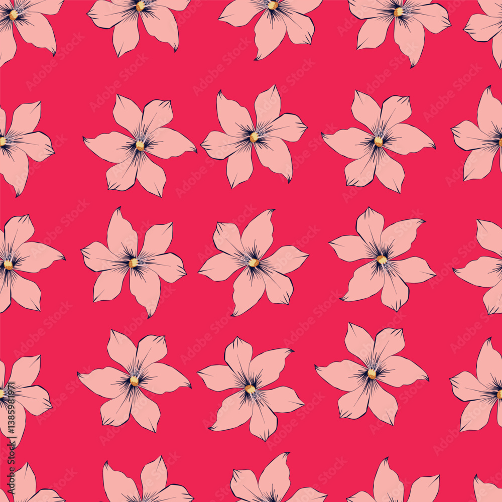 Seamless floral pattern, cute ditsy print with simple decorative plants. Pretty botanical surface design: small hand drawn flowers, leaves, colorful meadow on a blue background. Vector illustration Seamless floral pattern, cute ditsy print with simple decorative plants. Pretty botanical surface design: small hand drawn flowers, leaves, colorful meadow on a blue background. Vector illustration
