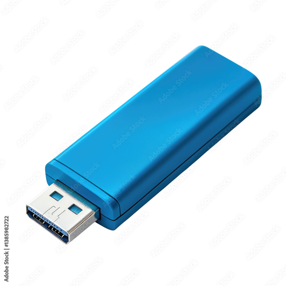Blue USB flash drive isolated on transparent background, cutout png Blue USB flash drive isolated on transparent background, cutout png