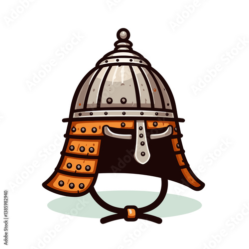 Vector illustration of ancient samurai helmet with face protection. Perfect for Japanese history education or martial arts themes.