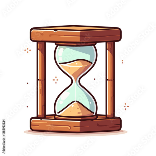 Vector illustration of wooden hourglass with flowing sand. Perfect for time management concepts or vintage decoration themes.