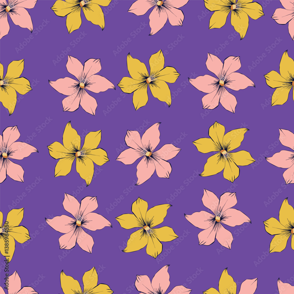 Fototapeta premium Modern colorful tropical floral pattern. Cute botanical abstract contemporary seamless pattern. Hand drawn unique print