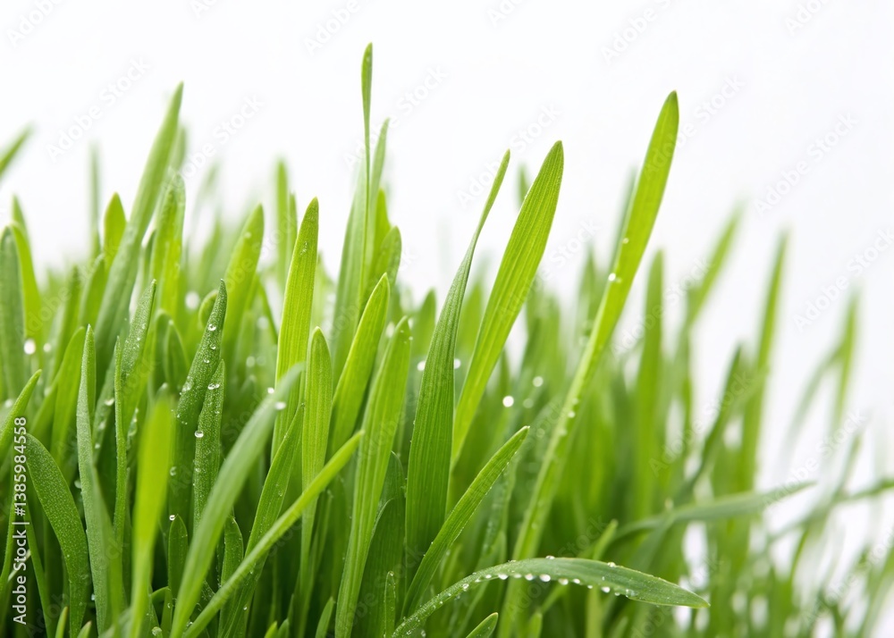 Realistic Close-up of Lush Green Grass Blades Isolated on White Background Realistic Close-up of Lush Green Grass Blades Isolated on White Background