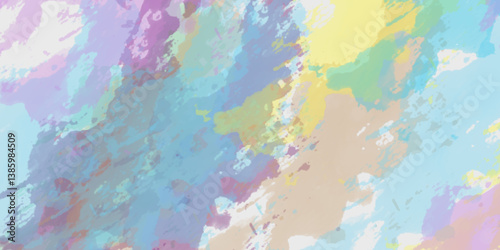 Abstract translucent multicolored watercolor background. Watercolor background. 3D illustration, 3D rendering. Colorful gradient ink colors wet effect hand drawn canvas background .