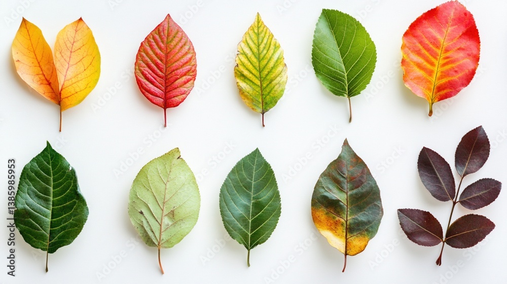 Obraz premium Colorful autumn leaves arranged on a white background