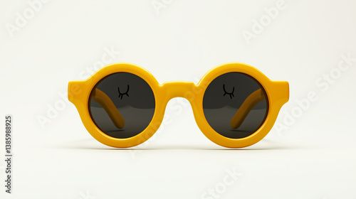 Obraz na płótnie Stylish 3D cartoon sunglasses with oversized dark lenses and a cute sleepy expression. A trendy and laid-back summer accessory. w salonie