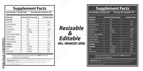 Supplement facts, nutrition facts, 