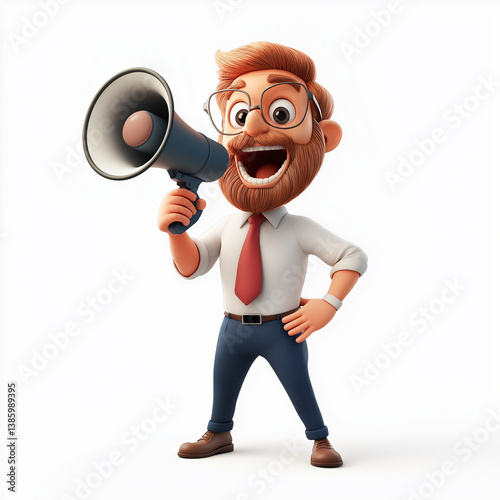 Obraz na płótnie 3D cartoon entrepreneur enthusiastically shouting into a megaphone with excitement and energy, ready to promote a message or brand. w salonie
