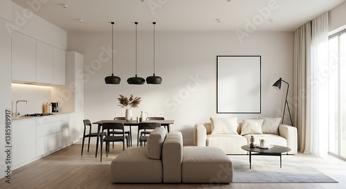Serene minimalist home interior featuring neutral tones and modern furnishings