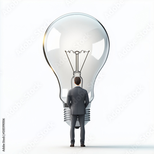 Obraz na płótnie 3D render of a businessman inside a glowing lightbulb from behind, symbolizing inspiration, innovation, and quiet confidence in business ideas. w salonie