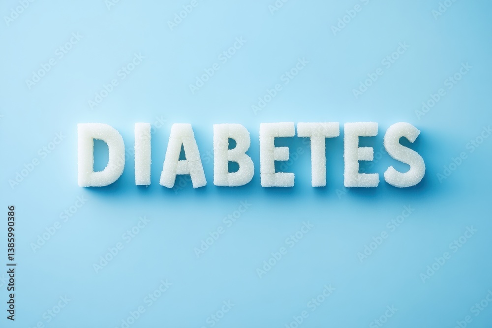 Diabetes spelled out in white letters against a light blue background in a close up studio shot Diabetes spelled out in white letters against a light blue background in a close up studio shot
