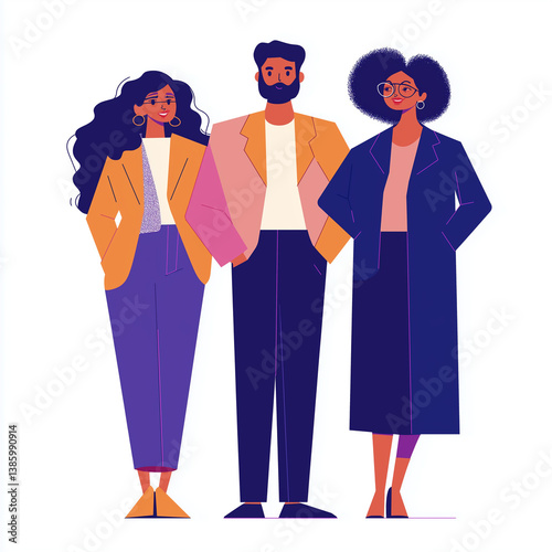 Obraz na płótnie Flat design illustration of a confident business team standing together, symbolizing collaboration, trust, diversity, and modern team synergy. w salonie