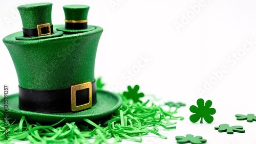 A green top hat sitting on top of a pile of green grass.