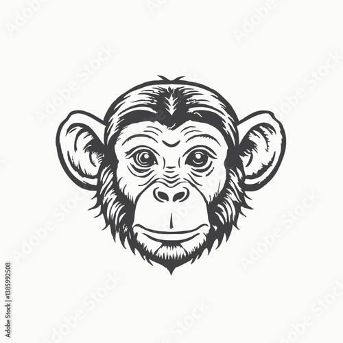 The head of a black Silhouette chimpanzee animal, Sketch Hand drawn single line art use for logo poster