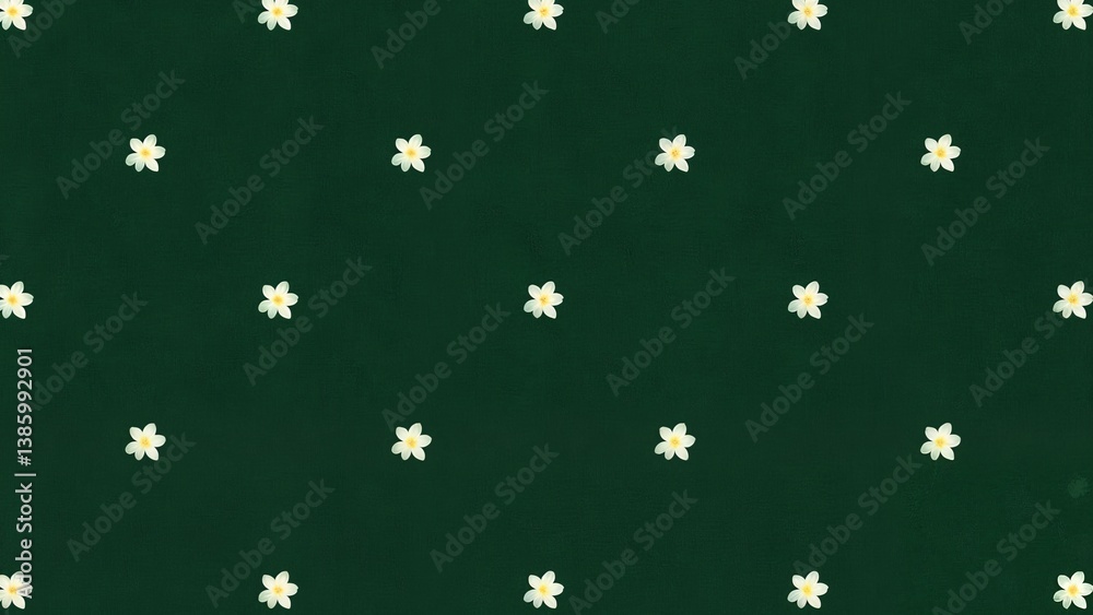A green background with small white flowers scattered across it. A green background with small white flowers scattered across it.