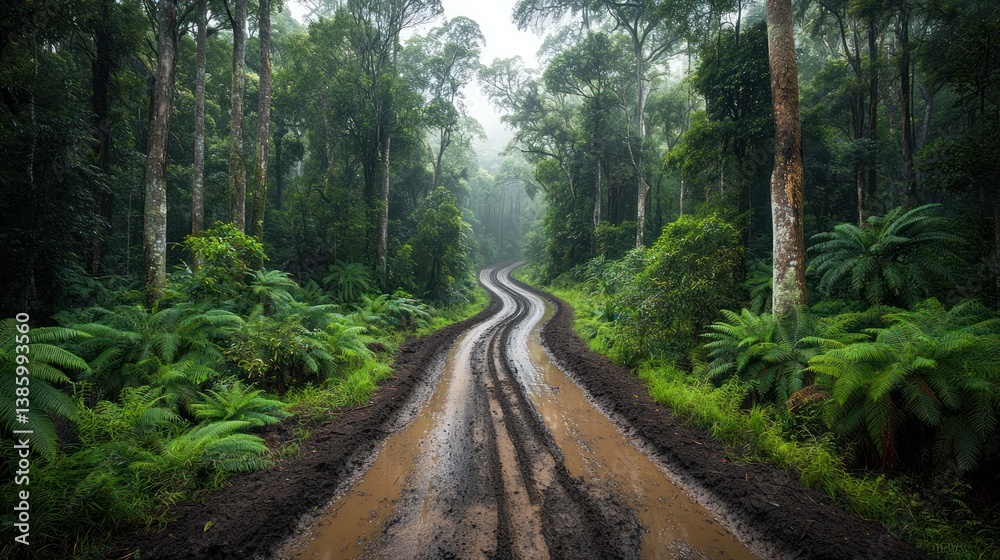 Obraz premium Misty Rainforest Road