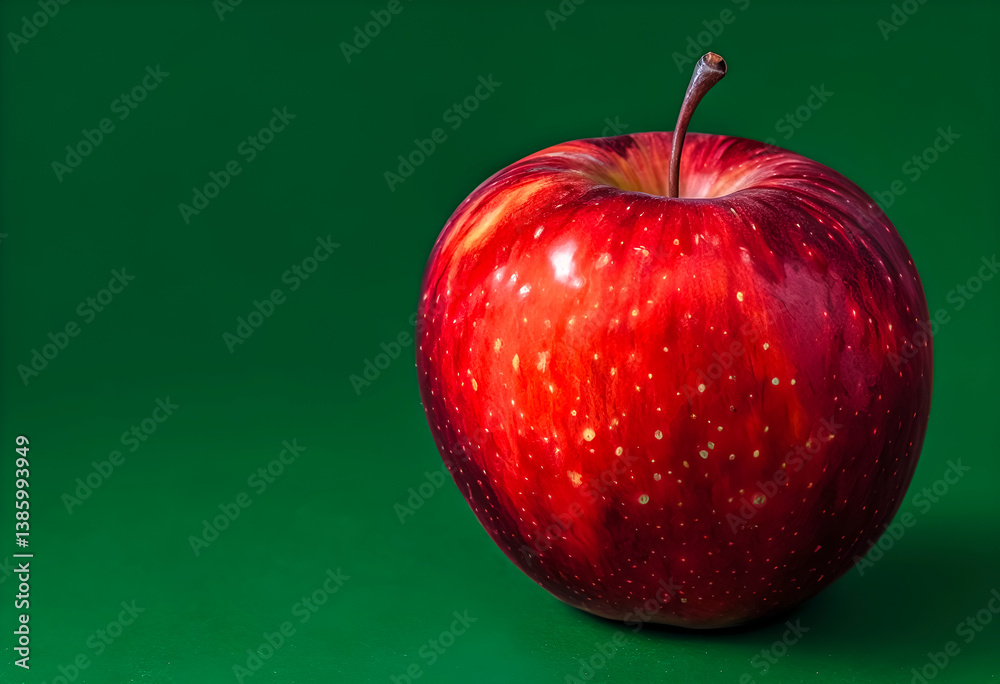 Vibrant red apple on a green background. Perfect for health, nutrition, education or food-related themes