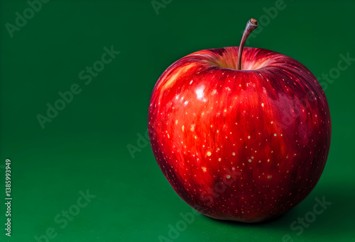 Obraz na płótnie Vibrant red apple on a green background. Perfect for health, nutrition, education or food-related themes w salonie