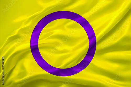 Obraz na płótnie Intersex flag waving. Yellow background with a purple circle in the center, symbolizing intersex identity and human rights w salonie