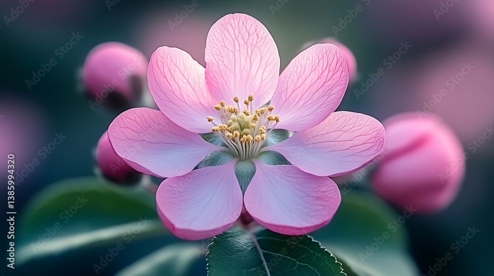 A Lovely Pink Apple Blossom Flower Is Presented in Detail A Lovely Pink Apple Blossom Flower Is Presented in Detail