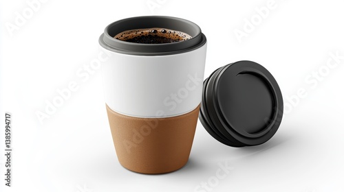 A modern travel coffee mug with a spill-proof lid, perfect for keeping drinks hot or cold, on a white background