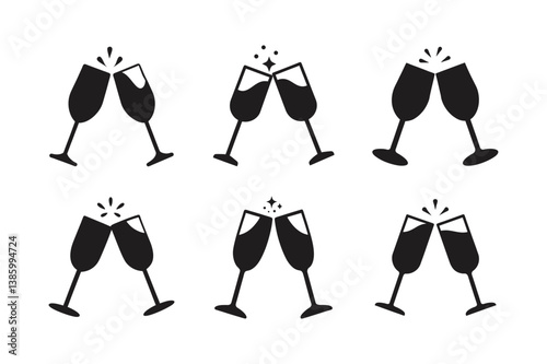 champagne glasses clinking vector art silhouette