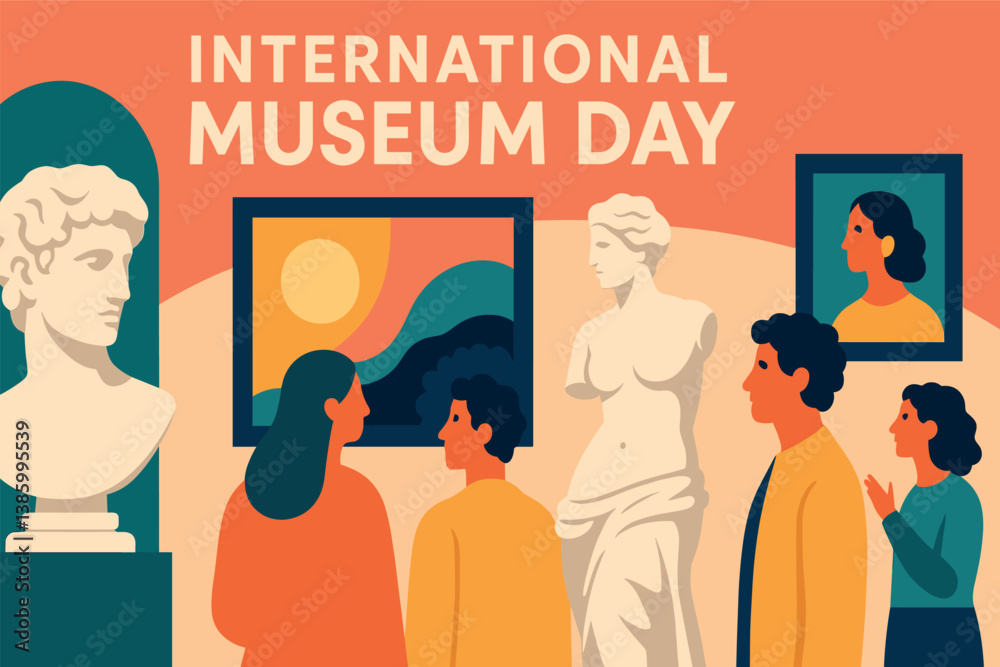 Colorful gathering in art gallery celebrating international museum day Colorful gathering in art gallery celebrating international museum day
