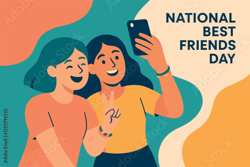 National best friends day celebration with two friends taking a selfie for social media sharing