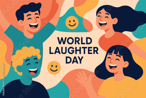 World laughter day celebration with joyful expressions and colorful design photo