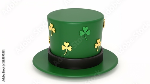 A green top hat with four leaf clovers on it.