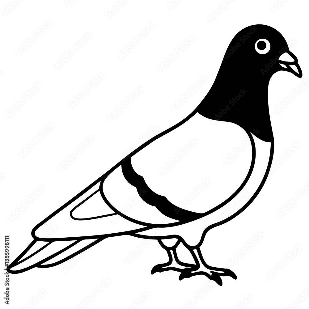 Obraz premium Pigeon Vector Illustration - Cartoon, Clipart, and Line Art Design for Print and Digital Use