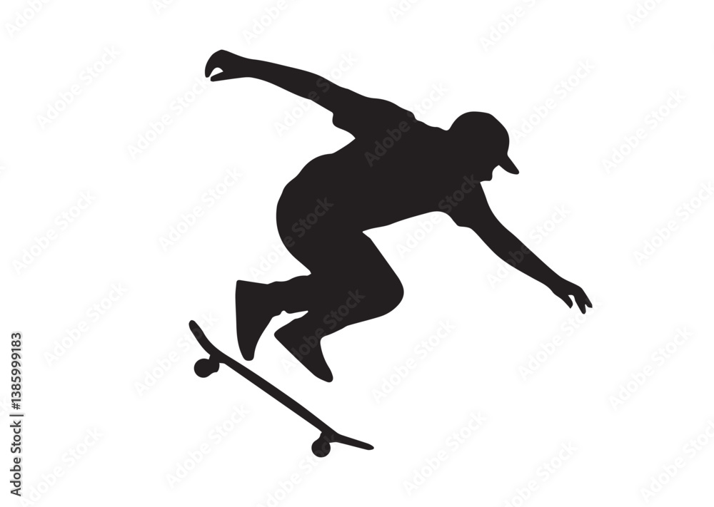 Skateboarder Mid Air Extreme Sport Lifestyle Silhouette Vector Skateboarder Mid Air Extreme Sport Lifestyle Silhouette Vector