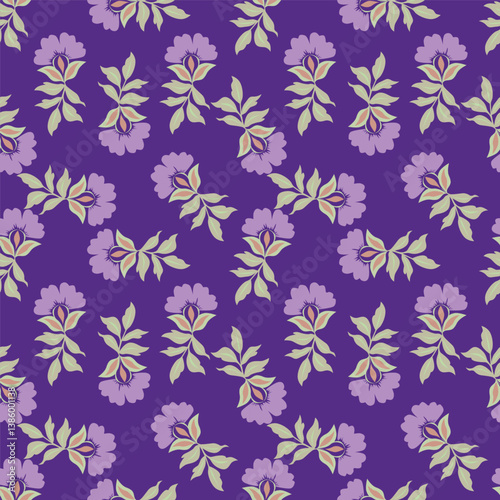 Abstract floral seamless pattern. Bright, pastel colors, gouache painting. Outline contour lines flowers. Scribble patterns Curved lines and brush stroke