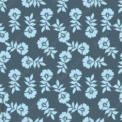 Abstract floral seamless pattern. Bright, pastel colors, gouache painting. Outline contour lines flowers. Scribble patterns Curved lines and brush stroke