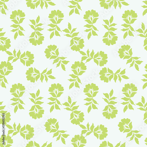 Abstract floral seamless pattern. Bright, pastel colors, gouache painting. Outline contour lines flowers. Scribble patterns Curved lines and brush stroke