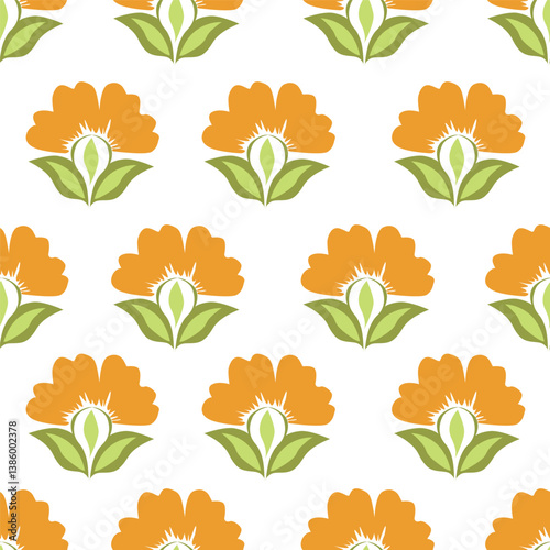 Abstract floral seamless pattern. Bright, pastel colors, gouache painting. Outline contour lines flowers. Scribble patterns Curved lines and brush stroke