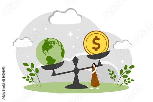 The planet and money on the scales. The concept of green economy, environmental problems and nature conservation