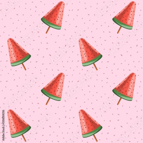 Summer seamless pattern with ice cream watermelon