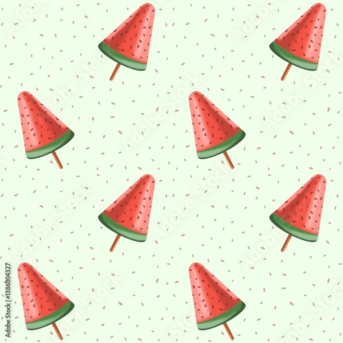 Summer seamless pattern with ice cream watermelon